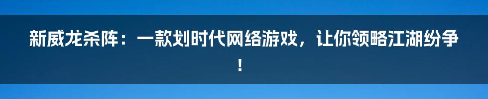 新威龙杀阵：一款划时代网络游戏，让你领略江湖纷争！