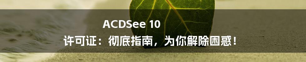 ACDSee 10 许可证：彻底指南，为你解除困惑！