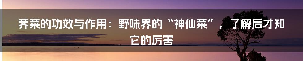 荠菜的功效与作用：野味界的“神仙菜”，了解后才知它的厉害