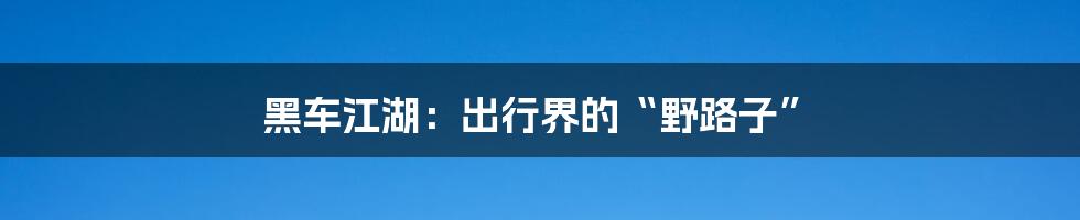 黑车江湖：出行界的“野路子”