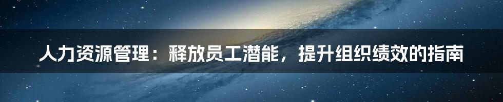 人力资源管理：释放员工潜能，提升组织绩效的指南