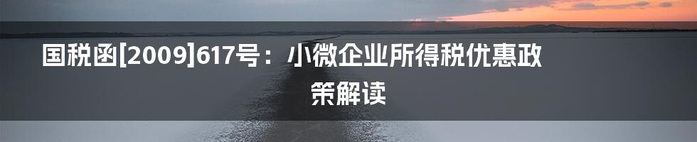 国税函[2009]617号：小微企业所得税优惠政策解读