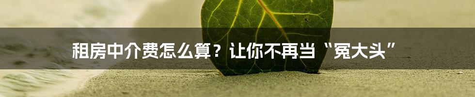 租房中介费怎么算？让你不再当“冤大头”