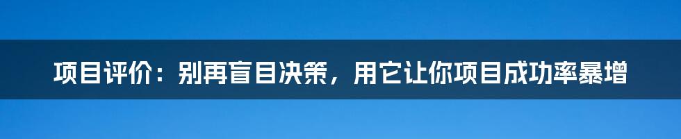 项目评价：别再盲目决策，用它让你项目成功率暴增