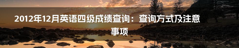 2012年12月英语四级成绩查询：查询方式及注意事项