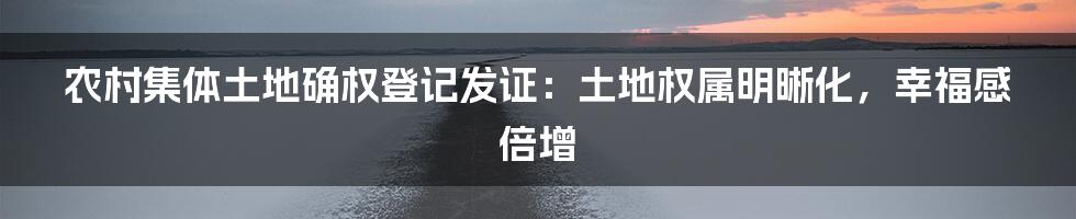 农村集体土地确权登记发证：土地权属明晰化，幸福感倍增