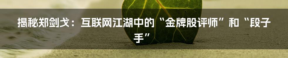 揭秘郑剑戈：互联网江湖中的“金牌股评师”和“段子手”