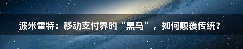 波米雷特：移动支付界的“黑马”，如何颠覆传统？