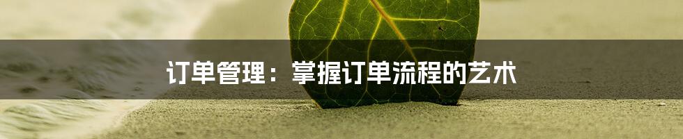 订单管理：掌握订单流程的艺术