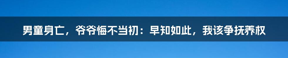 男童身亡，爷爷悔不当初：早知如此，我该争抚养权