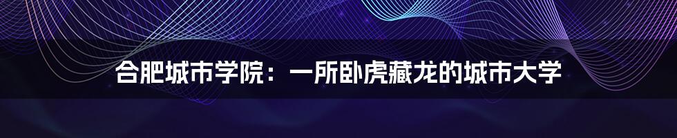 合肥城市学院：一所卧虎藏龙的城市大学