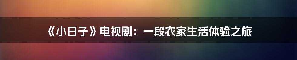 《小日子》电视剧：一段农家生活体验之旅