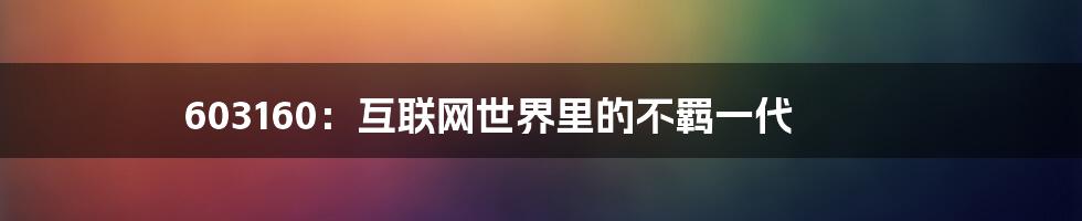 603160：互联网世界里的不羁一代