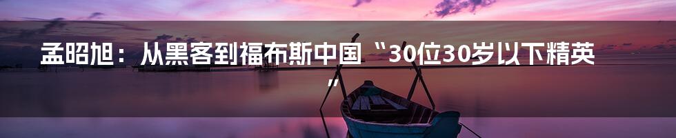 孟昭旭：从黑客到福布斯中国“30位30岁以下精英”