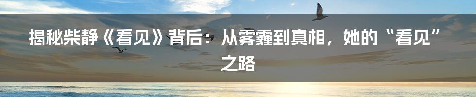 揭秘柴静《看见》背后：从雾霾到真相，她的“看见”之路