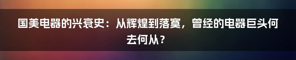 国美电器的兴衰史：从辉煌到落寞，曾经的电器巨头何去何从？