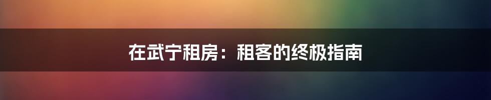 在武宁租房：租客的终极指南