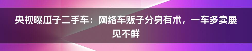 央视曝瓜子二手车：网络车贩子分身有术，一车多卖屡见不鲜