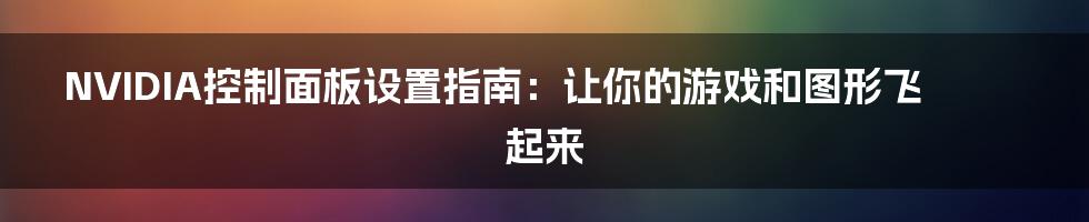 NVIDIA控制面板设置指南：让你的游戏和图形飞起来