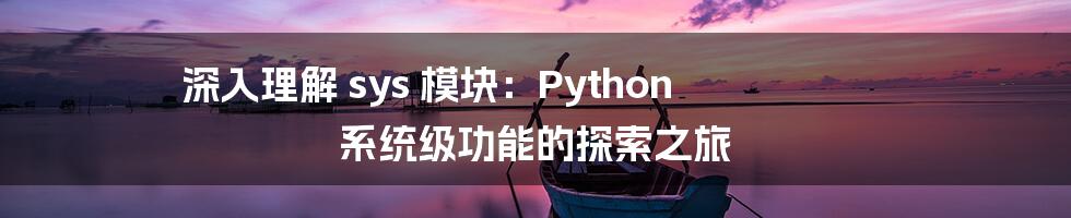 深入理解 sys 模块：Python 系统级功能的探索之旅