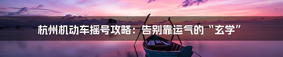 杭州机动车摇号攻略：告别靠运气的“玄学”