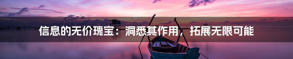 信息的无价瑰宝：洞悉其作用，拓展无限可能