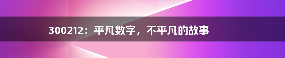 300212：平凡数字，不平凡的故事