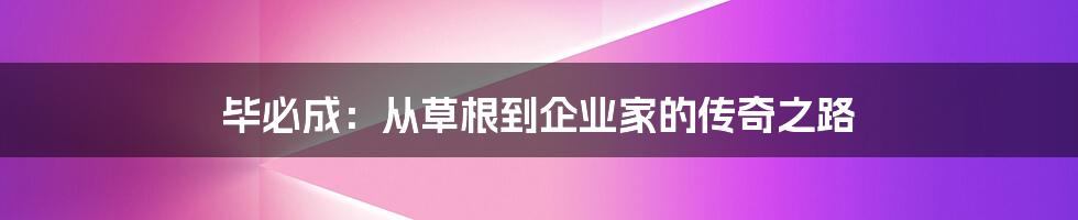 毕必成：从草根到企业家的传奇之路