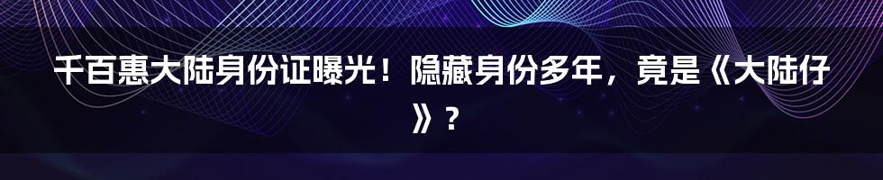 千百惠大陆身份证曝光！隐藏身份多年，竟是《大陆仔》？