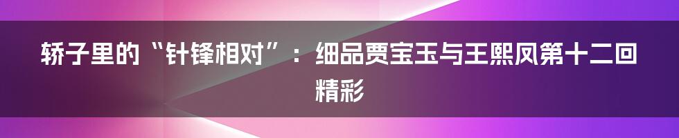 轿子里的“针锋相对”：细品贾宝玉与王熙凤第十二回精彩