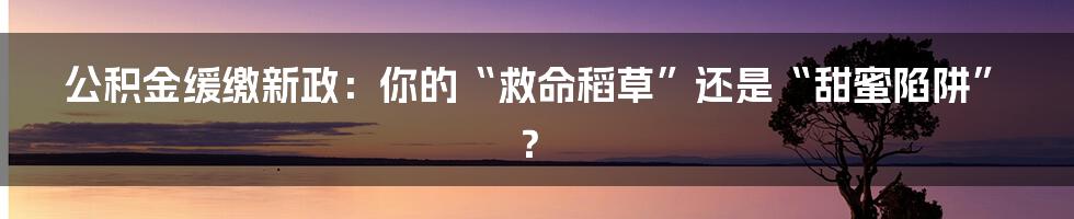 公积金缓缴新政：你的“救命稻草”还是“甜蜜陷阱”？