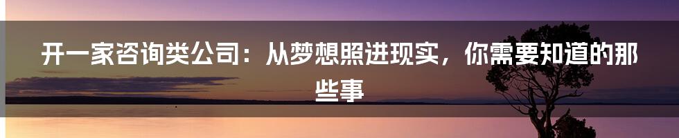 开一家咨询类公司：从梦想照进现实，你需要知道的那些事