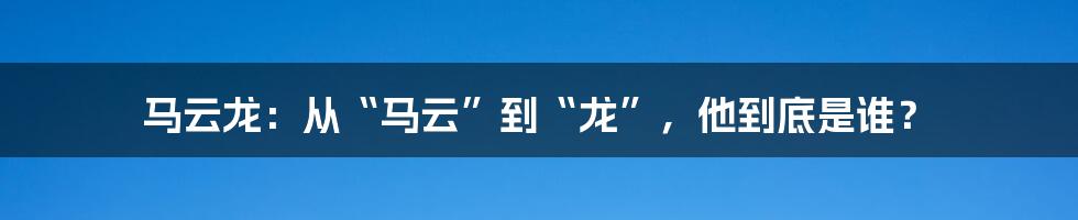 马云龙：从“马云”到“龙”，他到底是谁？