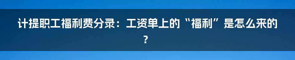 计提职工福利费分录：工资单上的“福利”是怎么来的？