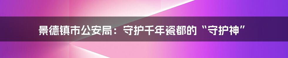 景德镇市公安局：守护千年瓷都的“守护神”