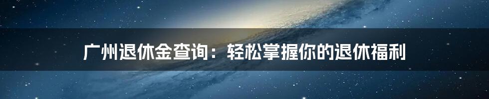 广州退休金查询：轻松掌握你的退休福利