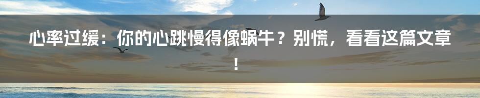 心率过缓：你的心跳慢得像蜗牛？别慌，看看这篇文章！