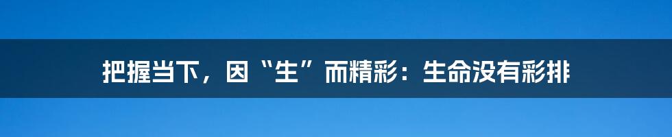 把握当下，因“生”而精彩：生命没有彩排