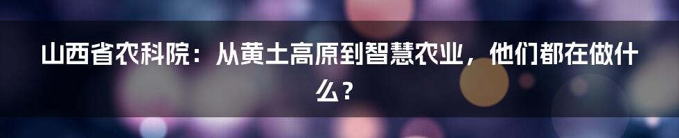 山西省农科院：从黄土高原到智慧农业，他们都在做什么？