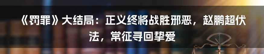 《罚罪》大结局：正义终将战胜邪恶，赵鹏超伏法，常征寻回挚爱