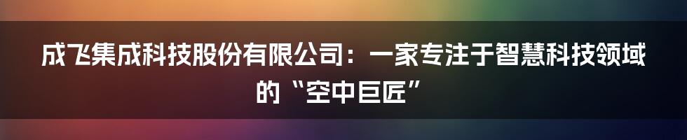 成飞集成科技股份有限公司：一家专注于智慧科技领域的“空中巨匠”