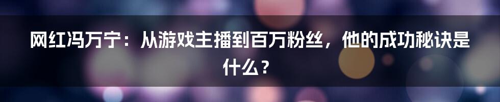 网红冯万宁：从游戏主播到百万粉丝，他的成功秘诀是什么？