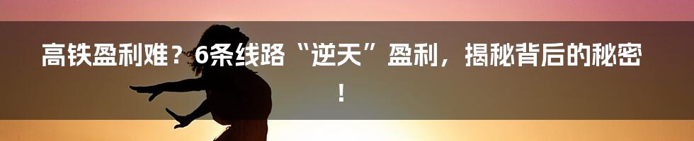 高铁盈利难？6条线路“逆天”盈利，揭秘背后的秘密！