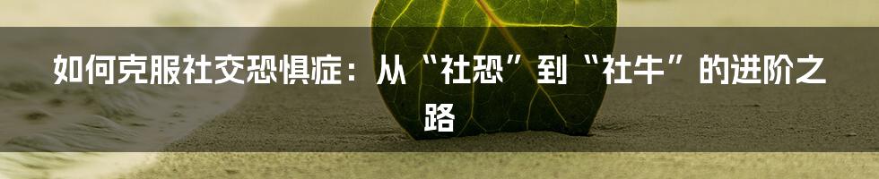 如何克服社交恐惧症：从“社恐”到“社牛”的进阶之路