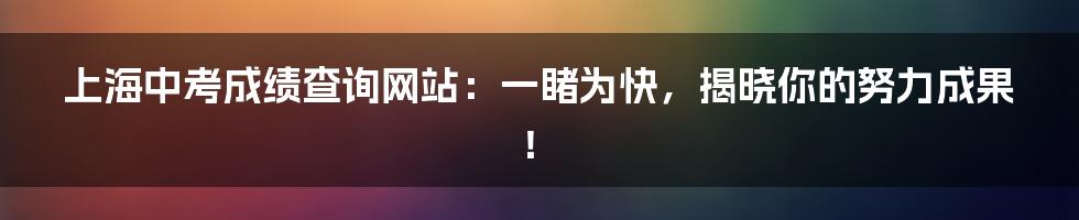 上海中考成绩查询网站：一睹为快，揭晓你的努力成果！