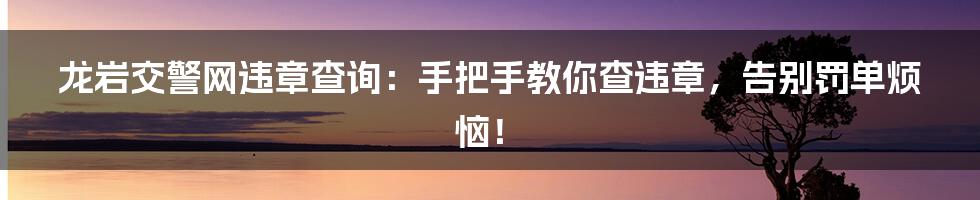 龙岩交警网违章查询：手把手教你查违章，告别罚单烦恼！