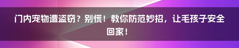 门内宠物遭盗窃？别慌！教你防范妙招，让毛孩子安全回家！