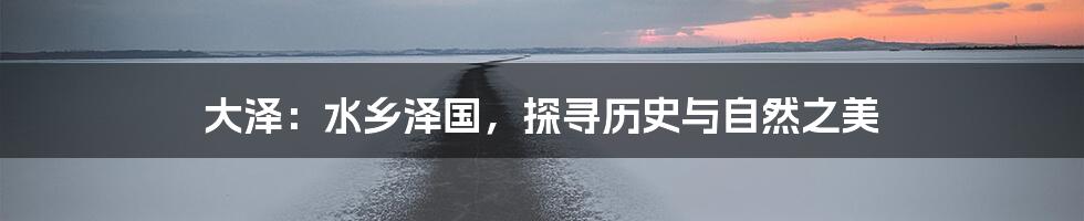 大泽：水乡泽国，探寻历史与自然之美