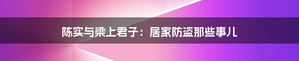 陈实与梁上君子：居家防盗那些事儿