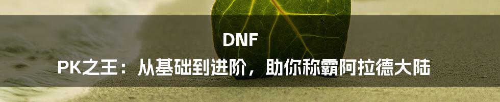 DNF PK之王：从基础到进阶，助你称霸阿拉德大陆